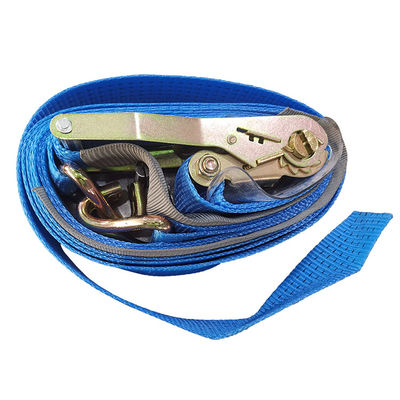 comprar Correia de amarração com catraca de 4 toneladas e 5 metros para serviço pesado - Correia de poliéster azul de alta tenacidade com ganchos J duplos Fabricação em linha